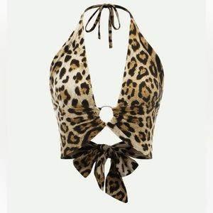 Ring Detail Leopard Print Halter Top, 90’s style, Y2K